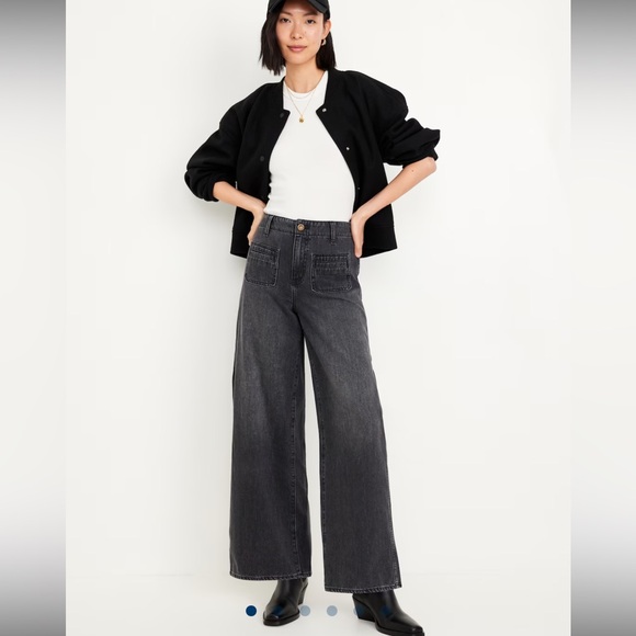 OLD NAVY NWT High-Waisted Baggy Wide-Leg Trouser Jeans in Black Wash Size 14 - Picture 3 of 10